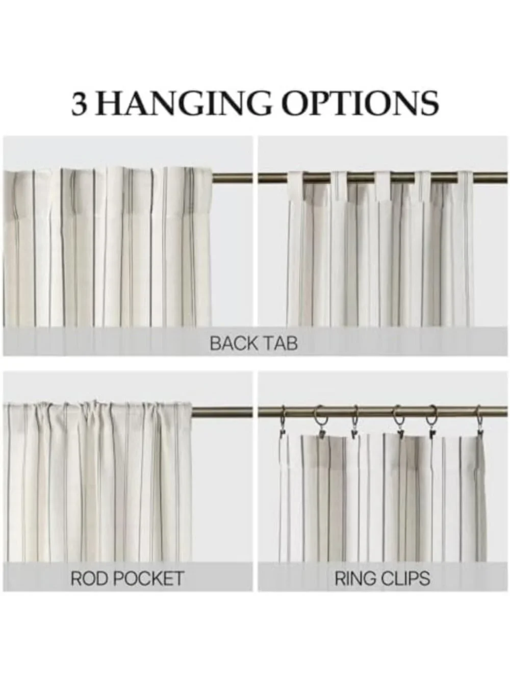 Stylish Black Striped Kitchen Curtains, Light Filtering, 2 Panels, 26x36 Inches